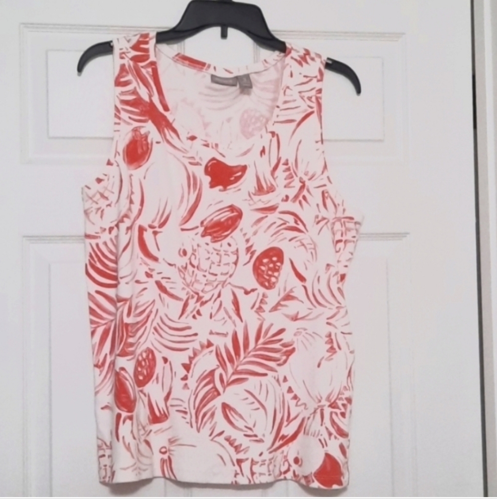 CHICO'S Tropical Print Sleeveless Tank Top - Pink/Coral